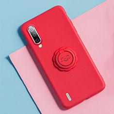 Coque Ultra Fine Silicone Souple Housse Etui avec Support Bague Anneau Aimante Magnetique T06 pour Xiaomi Mi A3 Rouge
