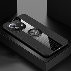 Coque Ultra Fine Silicone Souple Housse Etui avec Support Bague Anneau Aimante Magnetique T08 pour Xiaomi Mi 11 Lite 4G Noir