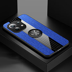 Coque Ultra Fine Silicone Souple Housse Etui avec Support Bague Anneau Aimante Magnetique T08 pour Xiaomi Mi 11 Lite 5G Bleu