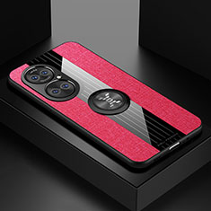 Coque Ultra Fine Silicone Souple Housse Etui avec Support Bague Anneau Aimante Magnetique X01L pour Huawei P50 Pro Rouge