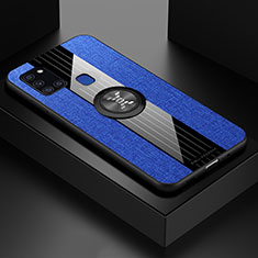 Coque Ultra Fine Silicone Souple Housse Etui avec Support Bague Anneau Aimante Magnetique X01L pour Samsung Galaxy A21s Bleu