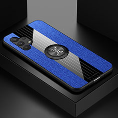 Coque Ultra Fine Silicone Souple Housse Etui avec Support Bague Anneau Aimante Magnetique X01L pour Samsung Galaxy M32 5G Bleu