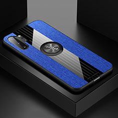 Coque Ultra Fine Silicone Souple Housse Etui avec Support Bague Anneau Aimante Magnetique X01L pour Samsung Galaxy Note 10 Plus 5G Bleu