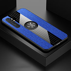 Coque Ultra Fine Silicone Souple Housse Etui avec Support Bague Anneau Aimante Magnetique X01L pour Xiaomi Mi Note 10 Lite Bleu