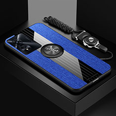 Coque Ultra Fine Silicone Souple Housse Etui avec Support Bague Anneau Aimante Magnetique X03L pour Oppo A58x 5G Bleu