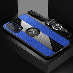 Coque Ultra Fine Silicone Souple Housse Etui avec Support Bague Anneau Aimante Magnetique X03L pour Oppo Find X5 5G Bleu