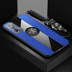 Coque Ultra Fine Silicone Souple Housse Etui avec Support Bague Anneau Aimante Magnetique X03L pour Realme GT Master Explorer 5G Bleu