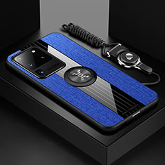 Coque Ultra Fine Silicone Souple Housse Etui avec Support Bague Anneau Aimante Magnetique X03L pour Samsung Galaxy S20 Ultra 5G Bleu