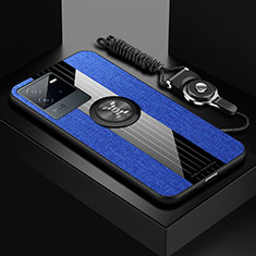 Coque Ultra Fine Silicone Souple Housse Etui avec Support Bague Anneau Aimante Magnetique X03L pour Vivo iQOO Neo6 5G Bleu