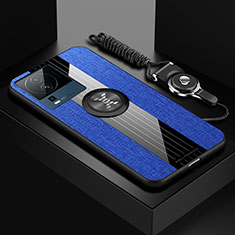 Coque Ultra Fine Silicone Souple Housse Etui avec Support Bague Anneau Aimante Magnetique X03L pour Vivo iQOO Neo7 5G Bleu