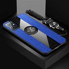 Coque Ultra Fine Silicone Souple Housse Etui avec Support Bague Anneau Aimante Magnetique X03L pour Vivo T1 5G India Bleu