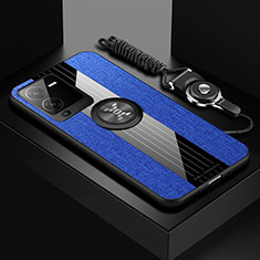 Coque Ultra Fine Silicone Souple Housse Etui avec Support Bague Anneau Aimante Magnetique X03L pour Vivo V25 Pro 5G Bleu