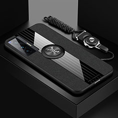 Coque Ultra Fine Silicone Souple Housse Etui avec Support Bague Anneau Aimante Magnetique X03L pour Vivo X70 5G Noir