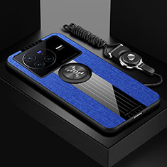 Coque Ultra Fine Silicone Souple Housse Etui avec Support Bague Anneau Aimante Magnetique X03L pour Vivo X80 5G Bleu