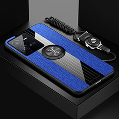 Coque Ultra Fine Silicone Souple Housse Etui avec Support Bague Anneau Aimante Magnetique X03L pour Vivo X80 Lite 5G Bleu