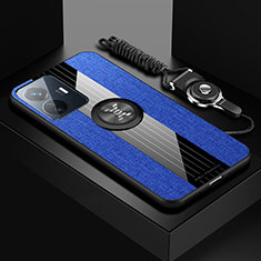 Coque Ultra Fine Silicone Souple Housse Etui avec Support Bague Anneau Aimante Magnetique X03L pour Vivo Y77 5G Bleu