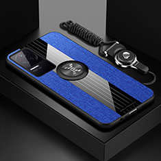 Coque Ultra Fine Silicone Souple Housse Etui avec Support Bague Anneau Aimante Magnetique X03L pour Xiaomi Poco F4 5G Bleu