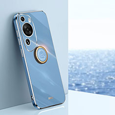 Coque Ultra Fine Silicone Souple Housse Etui avec Support Bague Anneau Aimante Magnetique XL1 pour Huawei P60 Art Bleu