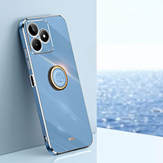 Coque Ultra Fine Silicone Souple Housse Etui avec Support Bague Anneau Aimante Magnetique XL1 pour Realme C67 Bleu