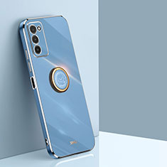 Coque Ultra Fine Silicone Souple Housse Etui avec Support Bague Anneau Aimante Magnetique XL1 pour Samsung Galaxy A02s Bleu