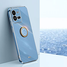 Coque Ultra Fine Silicone Souple Housse Etui avec Support Bague Anneau Aimante Magnetique XL1 pour Vivo iQOO 10 Pro 5G Bleu