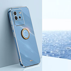 Coque Ultra Fine Silicone Souple Housse Etui avec Support Bague Anneau Aimante Magnetique XL1 pour Vivo iQOO Neo6 5G Bleu