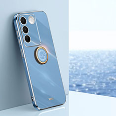 Coque Ultra Fine Silicone Souple Housse Etui avec Support Bague Anneau Aimante Magnetique XL1 pour Vivo V27 5G Bleu