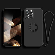Coque Ultra Fine Silicone Souple Housse Etui avec Support Bague Anneau Aimante Magnetique YK1 pour Apple iPhone 13 Pro Noir