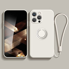 Coque Ultra Fine Silicone Souple Housse Etui avec Support Bague Anneau Aimante Magnetique YK1 pour Apple iPhone 14 Pro Blanc