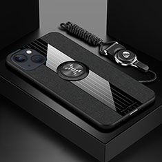 Coque Ultra Fine Silicone Souple Housse Etui avec Support Bague Anneau Aimante Magnetique Z01 pour Apple iPhone 13 Mini Noir