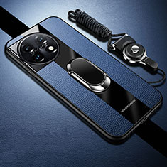 Coque Ultra Fine Silicone Souple Housse Etui avec Support Bague Anneau Aimante Magnetique Z01 pour OnePlus 11R 5G Bleu