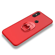 Coque Ultra Fine Silicone Souple Housse Etui avec Support Bague Anneau pour Xiaomi Mi 8 Rouge