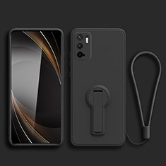 Coque Ultra Fine Silicone Souple Housse Etui avec Support pour Xiaomi Redmi Note 10T 5G Noir