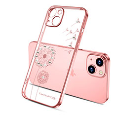 Coque Ultra Fine TPU Souple Housse Etui Transparente Fleurs pour Apple iPhone 14 Or Rose