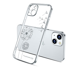 Coque Ultra Fine TPU Souple Housse Etui Transparente Fleurs pour Apple iPhone 14 Plus Argent
