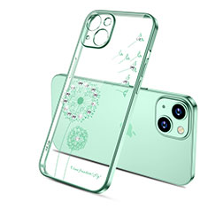 Coque Ultra Fine TPU Souple Housse Etui Transparente Fleurs pour Apple iPhone 14 Vert