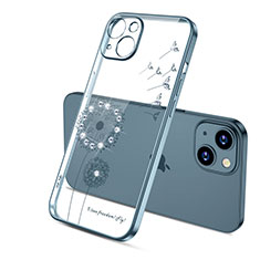 Coque Ultra Fine TPU Souple Housse Etui Transparente Fleurs pour Apple iPhone 15 Bleu