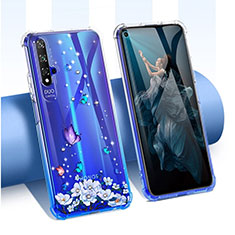 Coque Ultra Fine TPU Souple Housse Etui Transparente Fleurs pour Huawei Honor 20S Bleu