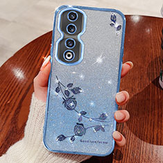 Coque Ultra Fine TPU Souple Housse Etui Transparente Fleurs pour Huawei Honor 90 5G Bleu