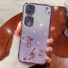 Coque Ultra Fine TPU Souple Housse Etui Transparente Fleurs pour Huawei Honor 90 5G Violet