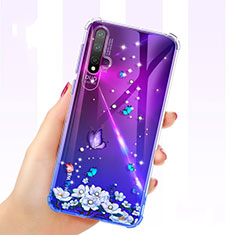 Coque Ultra Fine TPU Souple Housse Etui Transparente Fleurs pour Huawei Nova 5 Pro Violet