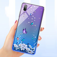 Coque Ultra Fine TPU Souple Housse Etui Transparente Fleurs pour Huawei P20 Violet
