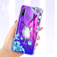 Coque Ultra Fine TPU Souple Housse Etui Transparente Fleurs pour Huawei Y9s Bleu