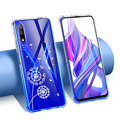 Coque Ultra Fine TPU Souple Housse Etui Transparente Fleurs T01 pour Huawei Honor 9X Bleu