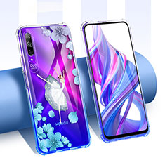 Coque Ultra Fine TPU Souple Housse Etui Transparente Fleurs T01 pour Huawei Honor 9X Pro Bleu