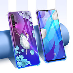 Coque Ultra Fine TPU Souple Housse Etui Transparente Fleurs T01 pour Huawei Nova 5 Bleu