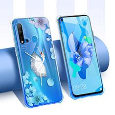 Coque Ultra Fine TPU Souple Housse Etui Transparente Fleurs T01 pour Huawei P20 Lite (2019) Bleu