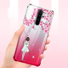 Coque Ultra Fine TPU Souple Housse Etui Transparente Fleurs T01 pour Xiaomi Redmi Note 8 Pro Rouge