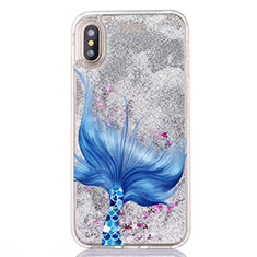 Coque Ultra Fine TPU Souple Housse Etui Transparente Fleurs T04 pour Apple iPhone Xs Max Bleu