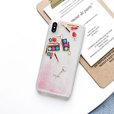 Coque Ultra Fine TPU Souple Housse Etui Transparente Fleurs T11 pour Apple iPhone Xs Rose